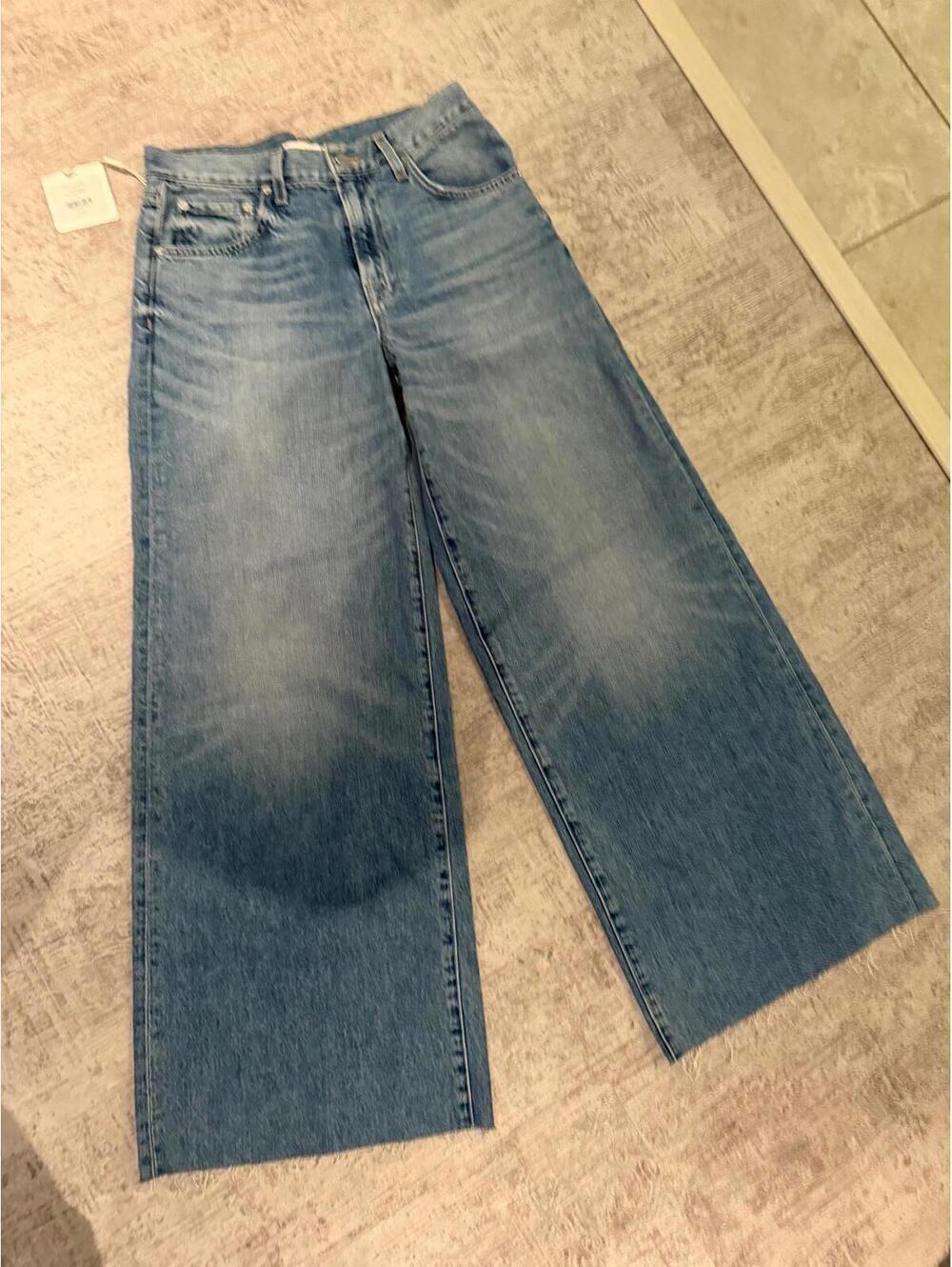 NWT TWP Tiny Dancer Wide Leg Vintage Wash Blue Raw Hem Denim Jeans sz 25